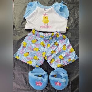 Build-A-Bear BABW Chicks Rule Pajamas Top  Shorts Slippers Outfit Costume - EUC